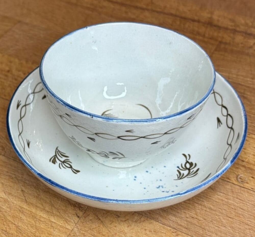 Vintage Japanese Eggshell Porcelain Tea Bowl & Saucer Hand Painted 1940s 1950s